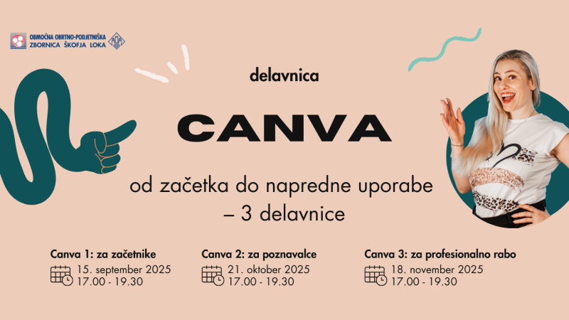 Canva od začetka do napredne uporabe – 3 delavnice